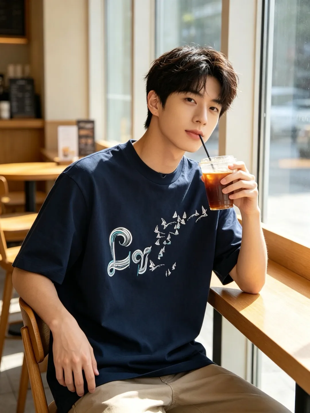 Louis Vuitton/Louis Vuitton gradient color thread sailboat and bird embroidery short sleeves